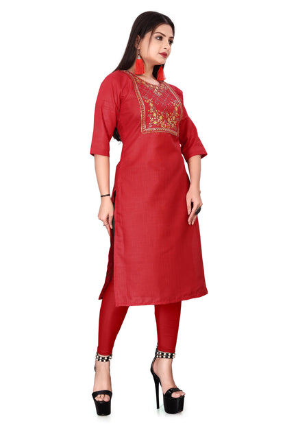 Women's Embroidery Cotton Slub Kurti