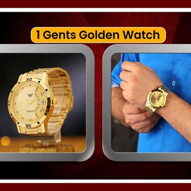 Golden Watch With Golden Chain with Free Digital Watch Combo