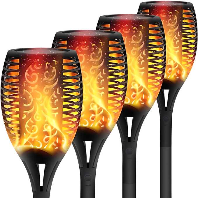 Solar Lights Outdoor Waterproof Dancing Fire Mashaal Flame Torch 96 LED Lantern Landscape Decoration Lighting Auto On/Off for Garden Balcony Driveway's ( Pack of 1)