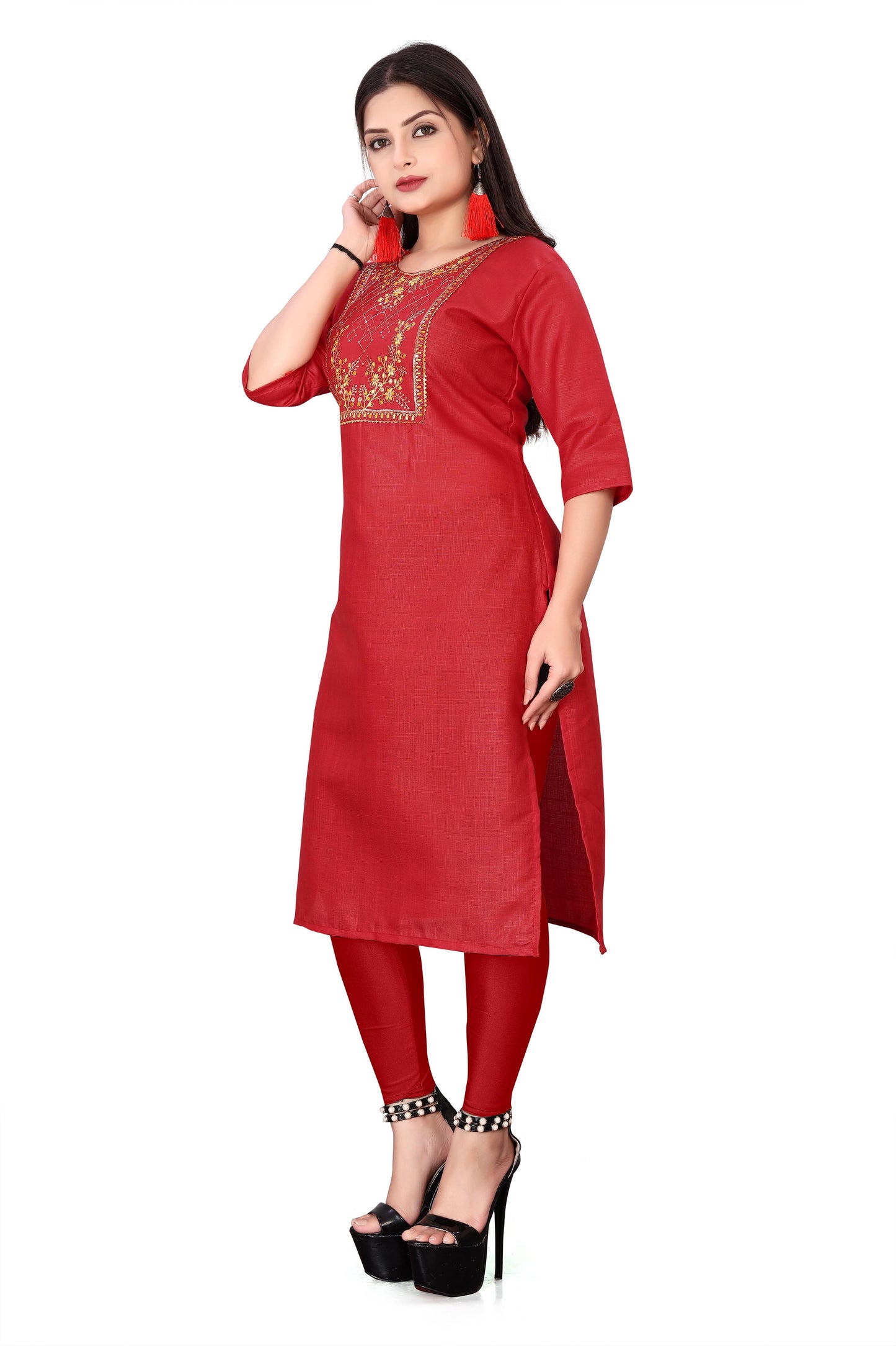 Women's Embroidery Cotton Slub Kurti