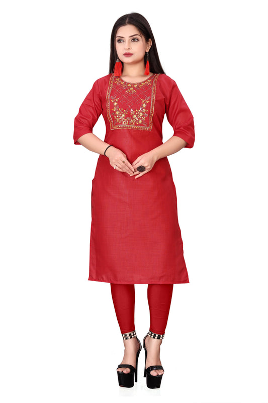 Women's Embroidery Cotton Slub Kurti