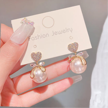 AVR JEWELS Korean fashion all-match net red love big pearl earrings female temperament elegant bow earrings for women and Girls